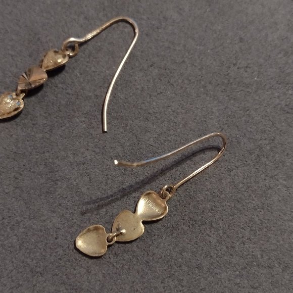 10K Yellow Gold Heart Drop Earrings - Picture 7 of 8